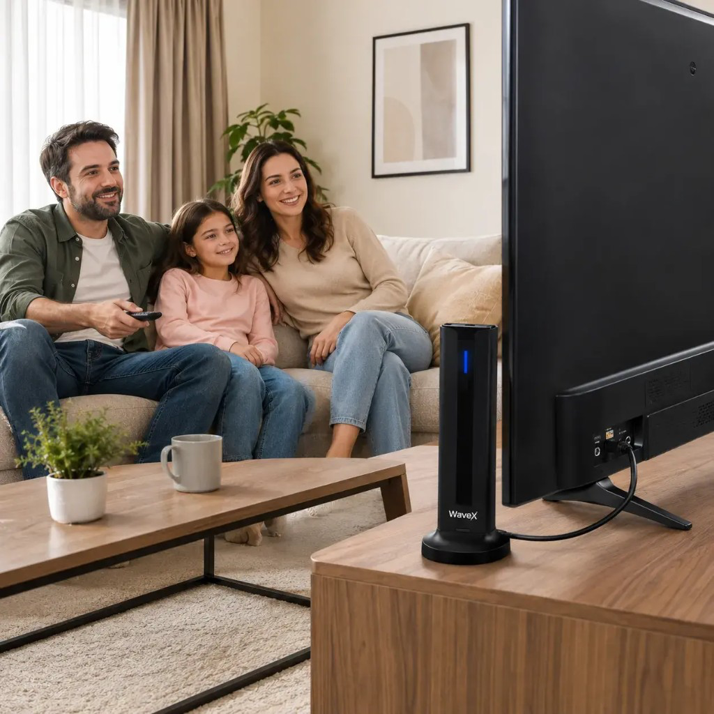 WaveX™ connected to a TV — ready in 60 seconds